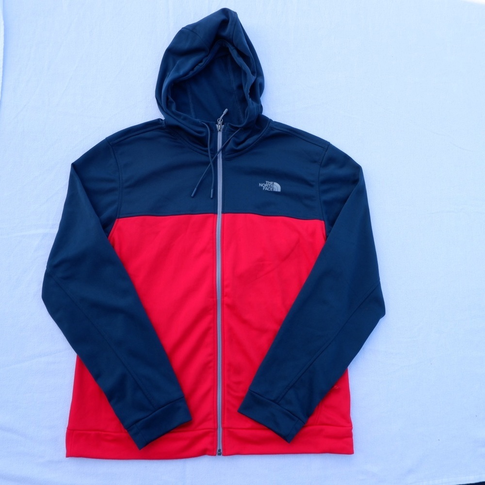 The North Face Mens Full-Zip Hoodie Size Large Teal Green Red Sweater Logo